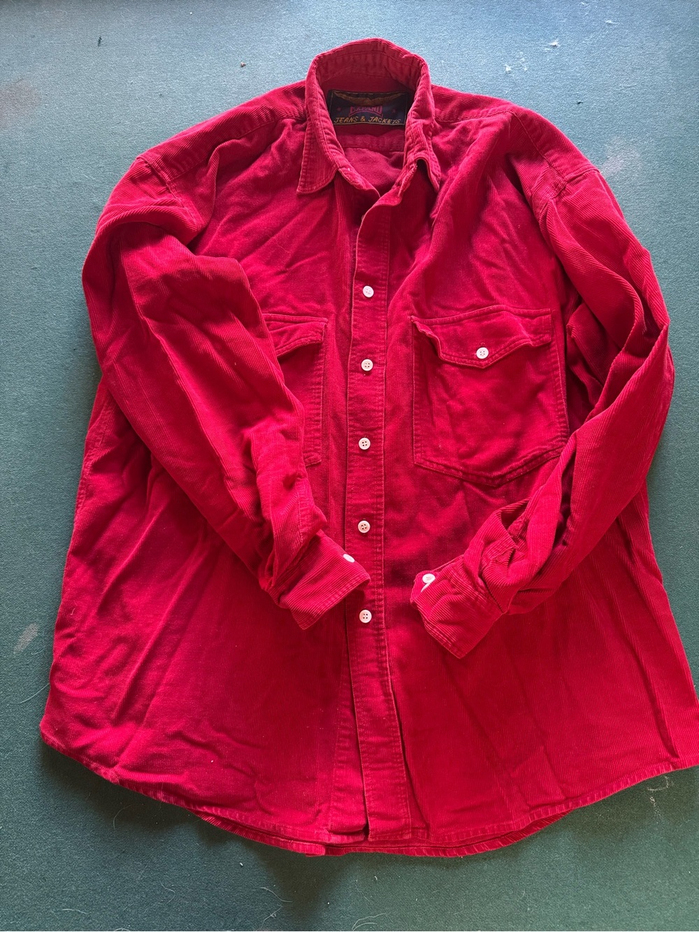 Men's Medium Red Corduroy Button-Up Shirt